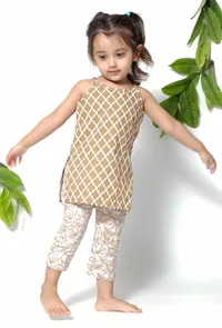 Set of 2 - Jasmine Brown Handblock Suit slip with Cotton Pants image 2