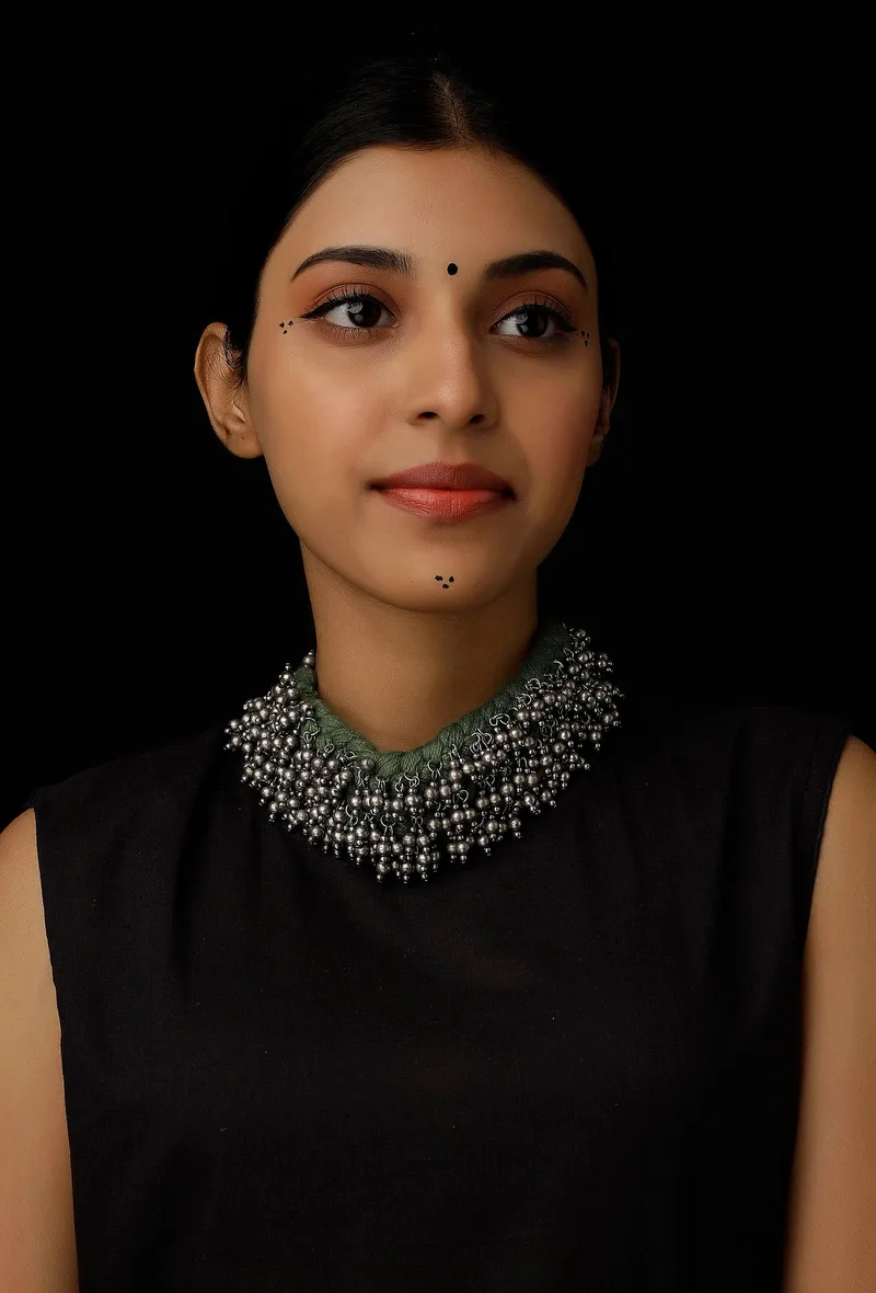 Sage Green Ghunghroo Tribal Choker Necklace