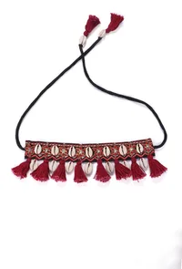 Ruby Red Thread Cowry Shell Kutch Choker image 2