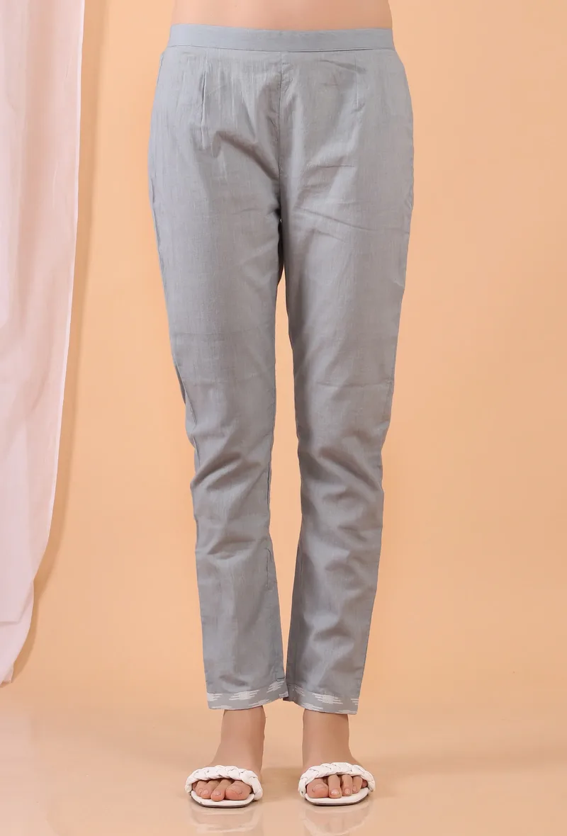 Cadet Blue Grey Cotton Patch Pants