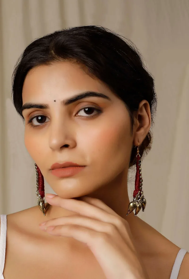 Aradia Maroon Tribal Brass Earrings