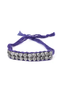 Set Of 2: Iba Purple Thread & Antique Plated Brass Beaded Anklets image 2