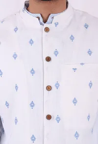 Set of 3: Blue Striped Cotton Kurta and Pajama  with Blue hand Block Printed Nehru Jacket image 6