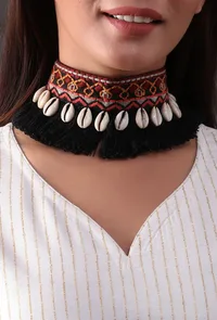 Kaya Black Thread Cowry Shell Kutch Choker image 1