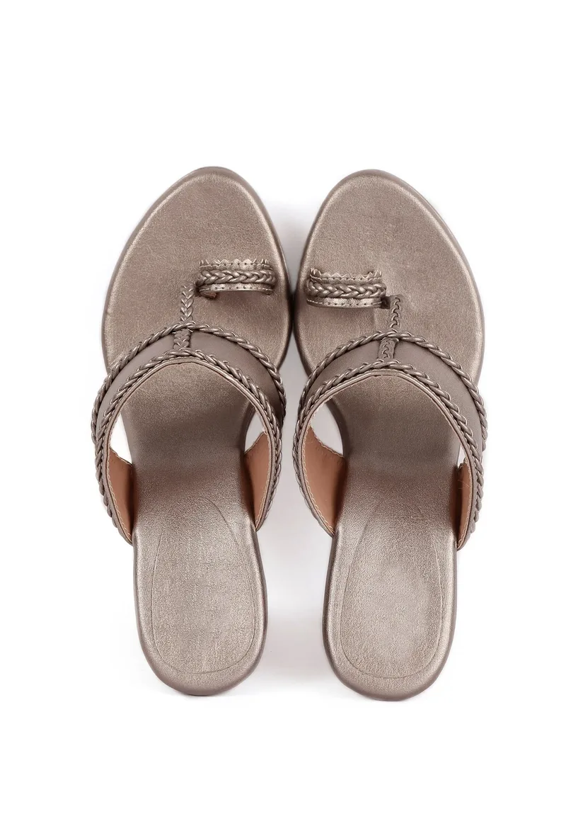 Silver Tan Vegan Leather Kolhapuri Heels