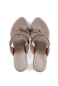 Silver Tan Vegan Leather Kolhapuri Heels image 1