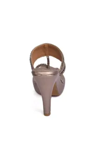 Silver Tan Vegan Leather Kolhapuri Heels image 5