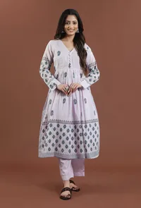 Hand Block Printed Cotton Gathered Kurta image 1