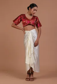 Red Color Raw Silk Embroidered Blouse image 2