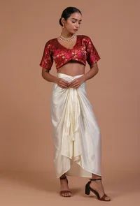 Red Color Raw Silk Embroidered Blouse image 3