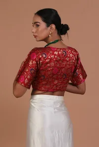 Red Color Raw Silk Embroidered Blouse image 6