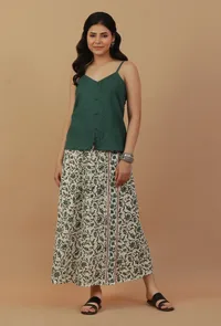 Lush Green Co-ord Set with Floral Printed Tie Up Wrap Skirt image 1