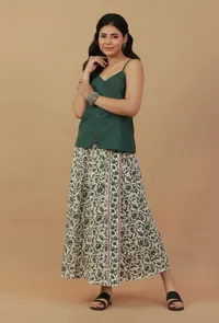 Lush Green Co-ord Set with Floral Printed Tie Up Wrap Skirt image 2
