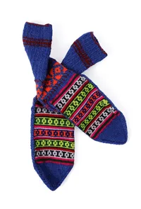 Azure Blue & Multi Hand Knitted Woolen Winter Socks image 2