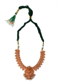 Laxmi Devi And Peacock Combination In Matte Finish With Pair Jhumkas And Beads Hanging image 3