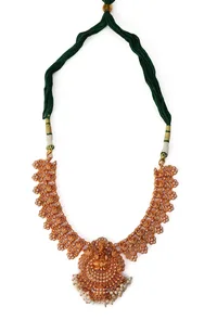 Laxmi Devi And Peacock Combination In Matte Finish With Pair Jhumkas And Beads Hanging image 4