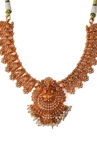 Laxmi Devi And Peacock Combination In Matte Finish With Pair Jhumkas And Beads Hanging image 5