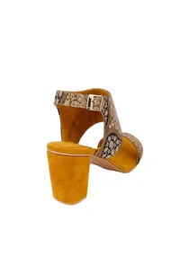 Medallion Yellow Ajrakh Cotton Strappy Block Heels In Suede image 6