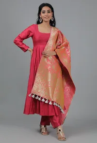 Salmon Pink Chanderi Brocade Dupatta image 2
