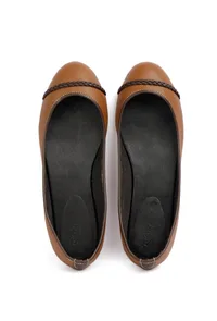 Tan Brown Cruelty Free Leather Flat Ballerinas image 2