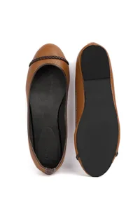 Tan Brown Cruelty Free Leather Flat Ballerinas image 3