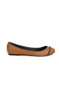 Tan Brown Cruelty Free Leather Flat Ballerinas image 4