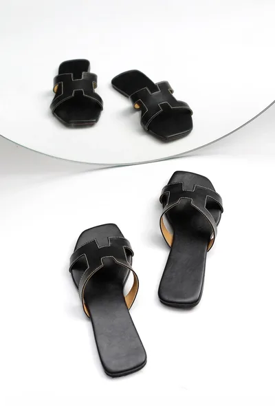 Boho Black Cruelty Free Leather Sliders