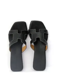 Boho Black Cruelty Free Leather Sliders image 3