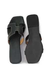 Boho Black Cruelty Free Leather Sliders image 4