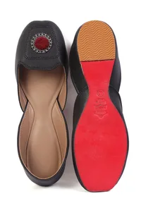 Regal Noir Jutti with Maroon Pompom image 4