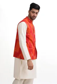 Tangerine Orange Ikat Nehru Jacket image 3