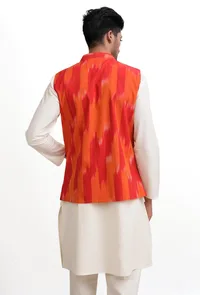 Tangerine Orange Ikat Nehru Jacket image 4