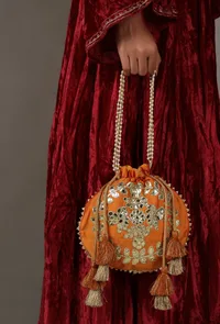 Zesty Orange Gota Patti Silk Potli image 2