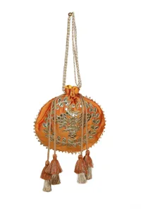 Zesty Orange Gota Patti Silk Potli image 3