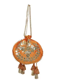 Zesty Orange Gota Patti Silk Potli image 5