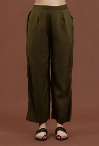 Solid Olive Shantoon Straight Fit Ethnic Pant image 1