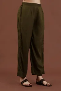 Solid Olive Shantoon Straight Fit Ethnic Pant image 2