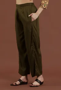 Solid Olive Shantoon Straight Fit Ethnic Pant image 3
