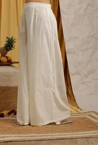 Thread Work Off White Cotton Schiffli Net Dupatta image 3