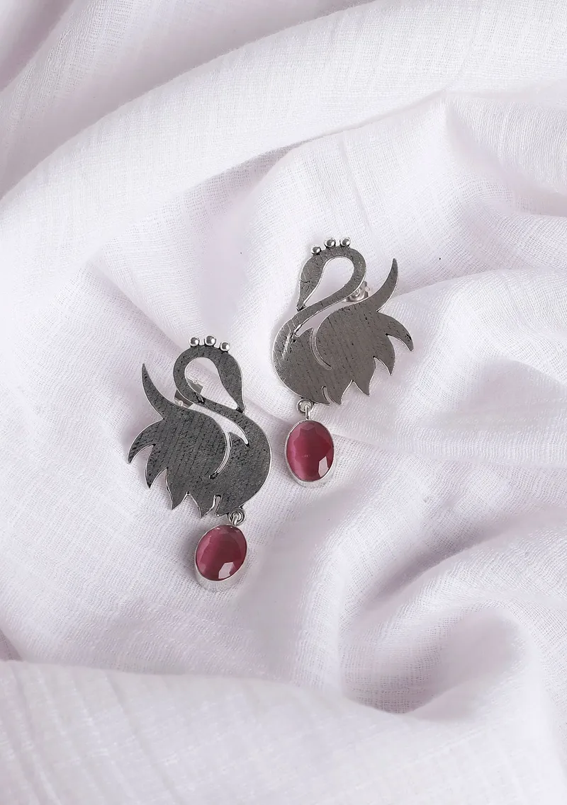 Swan Pink Brass Earrings