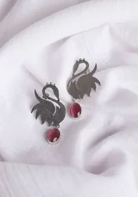 Swan Pink Brass Earrings image 1