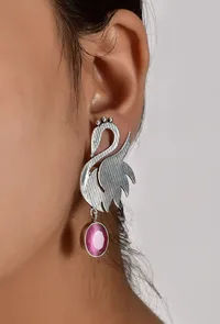 Swan Pink Brass Earrings image 5