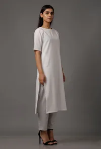 White Pure Woven Cotton Kurta image 2