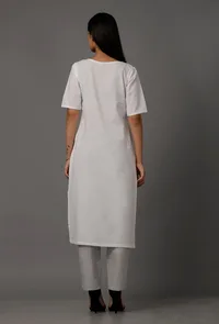 White Pure Woven Cotton Kurta image 3