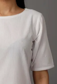 White Pure Woven Cotton Kurta image 4