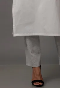 White Pure Woven Cotton Kurta image 5