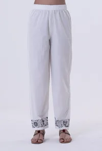 Set Of 2: White Color Cotton Block Printed With Multicolor Motif Kurta & Pant image 5