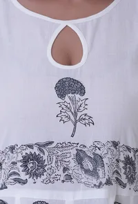 Set Of 2: White Color Cotton Block Printed With Multicolor Motif Kurta & Pant image 6