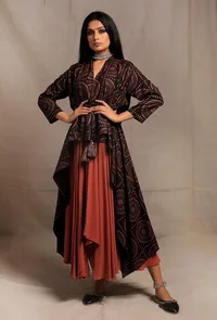 Black Front Open Asymmetrical Printed Shrug image 1