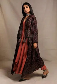 Black Front Open Asymmetrical Printed Shrug image 2